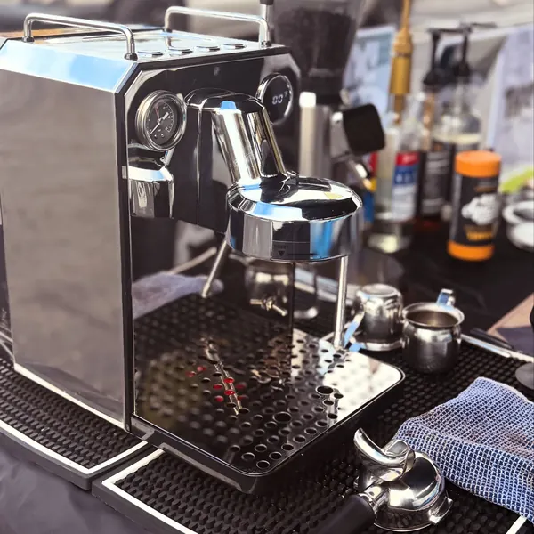 Our espresso machine set up at a pop-up